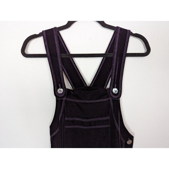 Vintage 90s Cynthia Max S Purple Velvet Overall Bib Dress Button Up Side Phoebe - Picture 4 of 12